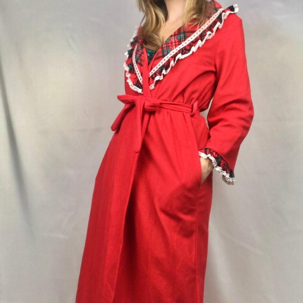 Vintage Kingly Robe Red Green Plaid Detail Size M 12-14 Christmas